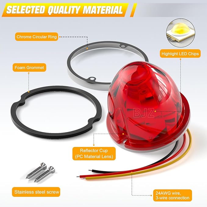 BJZ 8Pcs Red Watermelon LED Strobe+Constant Marker Lights Dual Function Watermelon-Shaped Side Marker Clearance Tail Top Cap Roof Lights for Trailer Truck Semi-Trailer Heavy-Duty Truck Bus Van