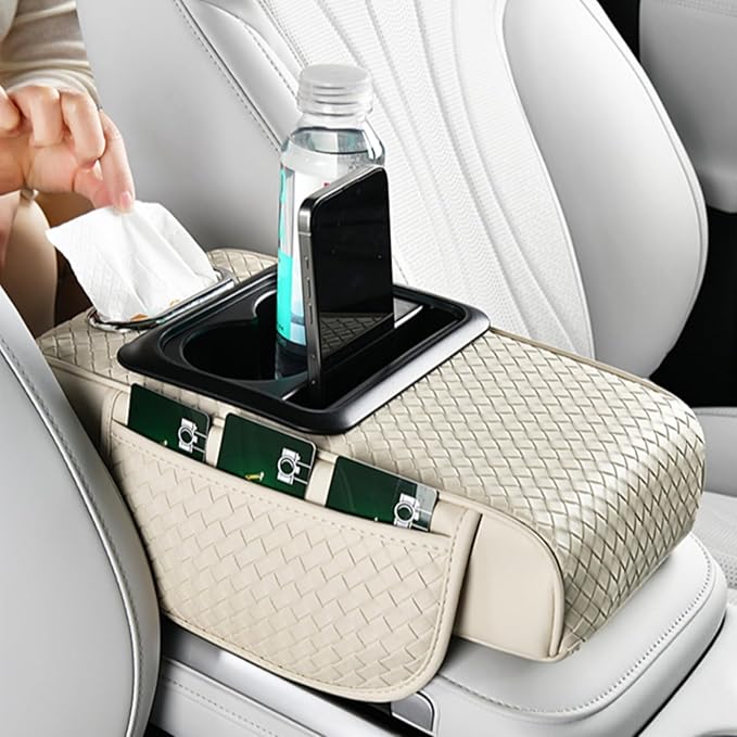 Car Armrest Cushion Cover Car Center Console Memory Foam Booster Pad with Storage Pocket and Tissue Hole for Sedan Vehicle (Cupholder - Green, 13.39 * 7.68 * 2.95'' / 34 * 19.5 * 7.5cm)