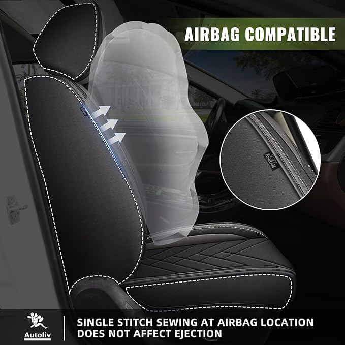 AOMSAZTO Car Seat Covers Full Set for Toyota RAV4 2013-2026: Faux Leather Automotive Seat Cover Waterproof Compatible Airbag(5 Seats, Black&Grey)