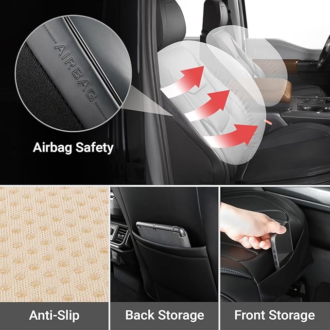 Coverland Custom Fit Car Seat Covers for Car Compatible with [BMW Z4, Chrysler 200, Toyota Solara] Premium Water Resistant Leather Non-Slip Interior Protector[Front Black - Size Chart A24]