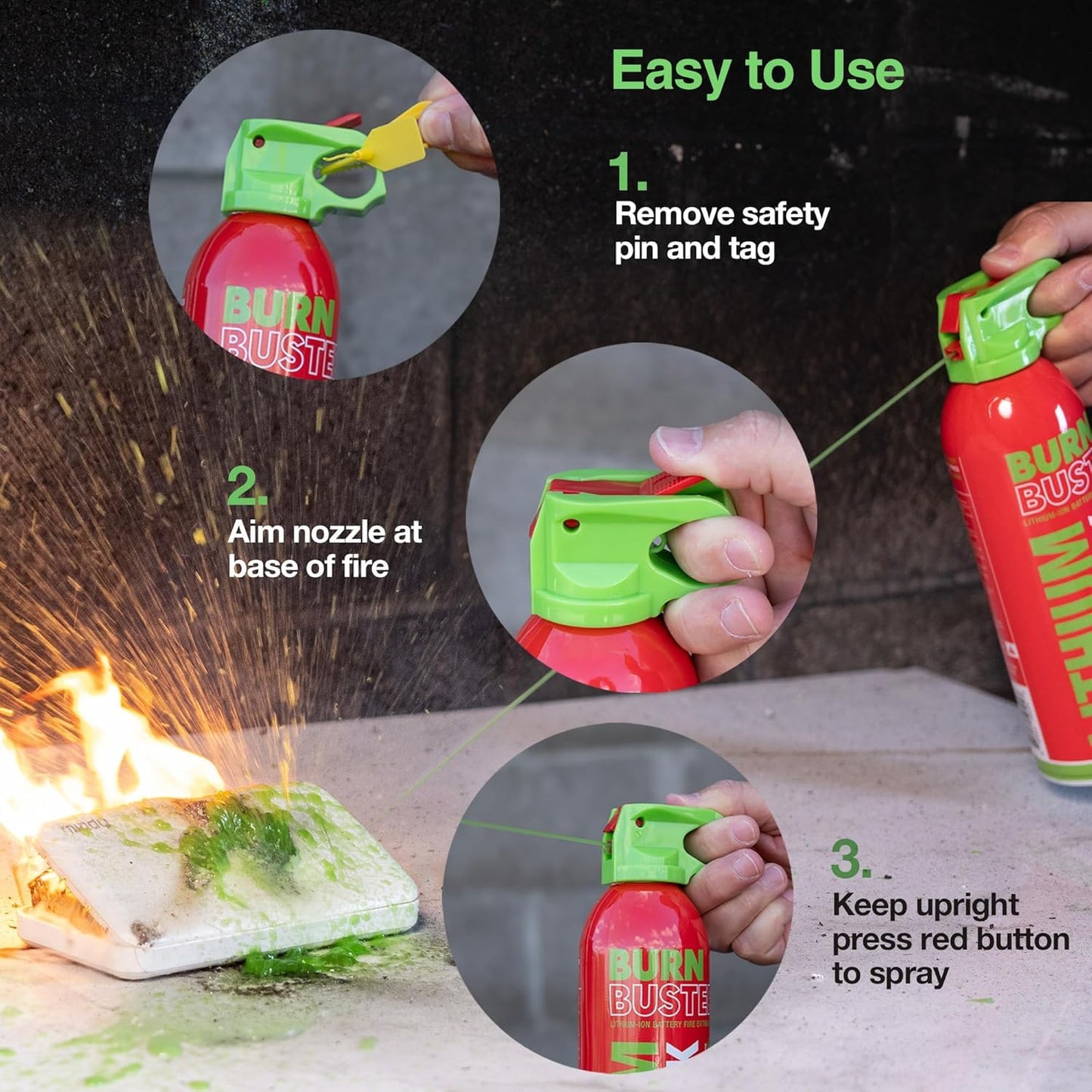 Lithium-Ion Fire Extinguishing Gel 3-Pack - Battery Fire Suppression Gel for Electronics, Stops Thermal Runaway, Non-Toxic, Eco-Friendly, 14oz Canister, Made in USA