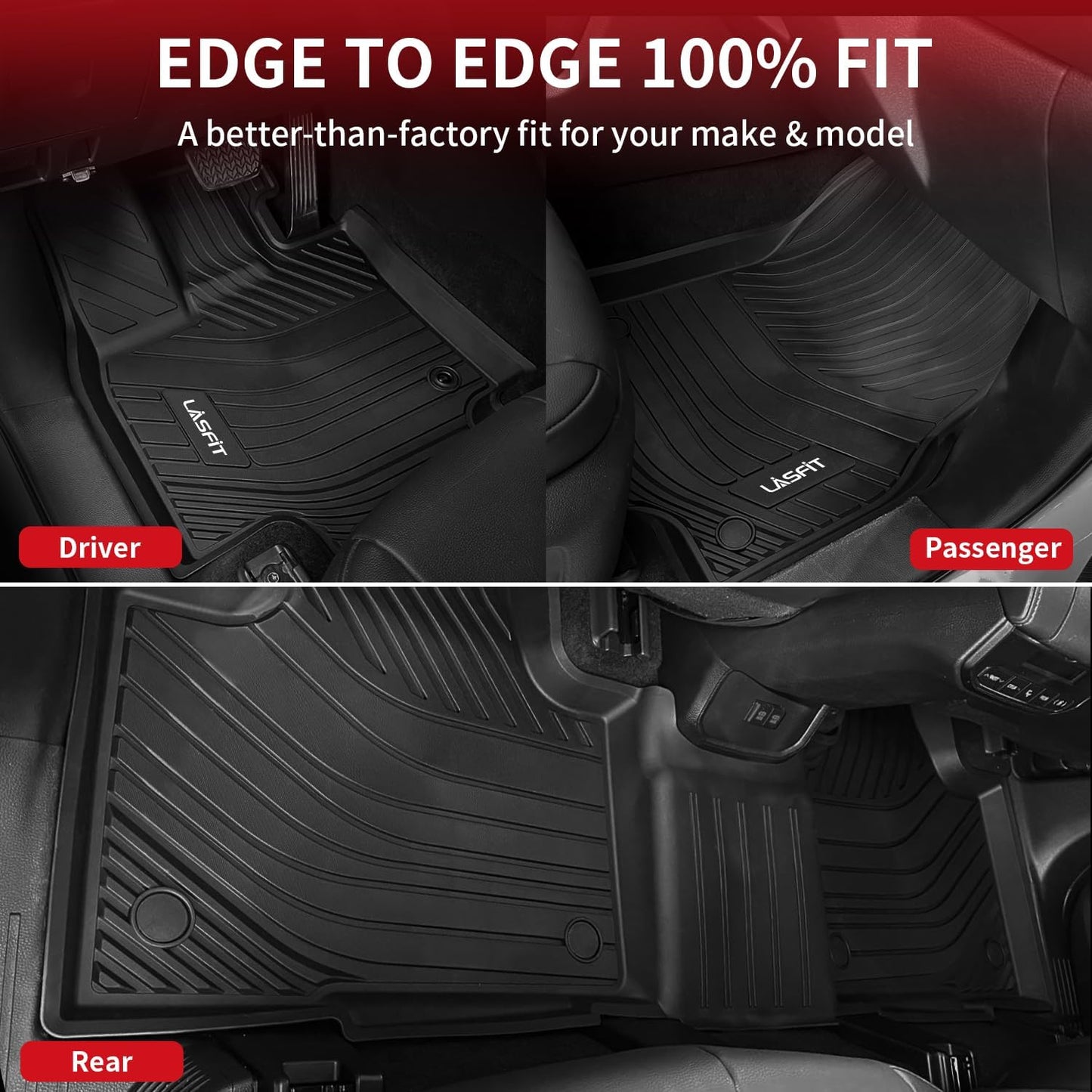 LASFIT Floor Mats for Toyota Grand Highlander 2024 2025 with Subwoofer (Include Hybrid), Trunk Mat Cargo Liner and Seat Back Covers TPE All Weather, Black