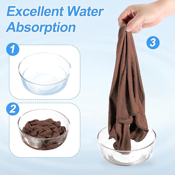 HARFINGTON 4 Pack Microfiber Cleaning Cloth, 63" x 24" Multi-Functional Cleaning Towels Reusable Absorbent Rags for Car Wash Kitchen Household Window Clean, Brown