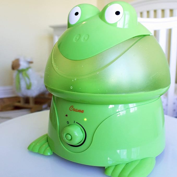 Crane Ultrasonic Cool Mist Animal Humidifier for Kids Bedroom and Nursery, 1 Gallon Easy Clean, Adjustable Settings, Frog Humidifier