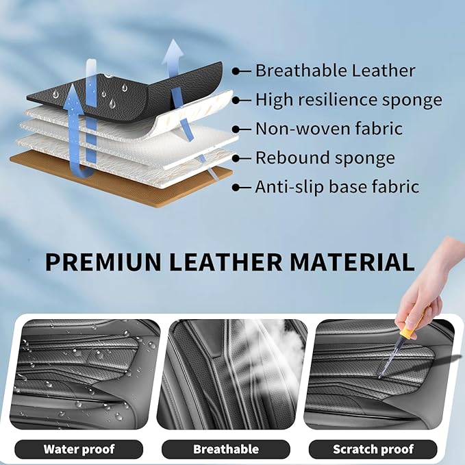 Fit Sonata Car Seat Covers Premium Leather for Hyundai Sonata 2007-2025 2026. Waterproof， Breathable, Scratch-Resistant & All-Weather Seat Cushion Protector（Full Set All Black）