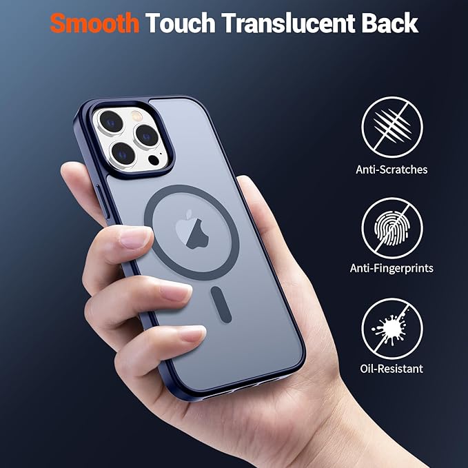 SUPFINE Magnetic for iPhone 14 Pro Max Case (Compatible with MagSafe) (Military Grade Drop Protection) Slim Translucent Matte Shockproof with Anti-Fingerprint Phone Case,Navy Blue