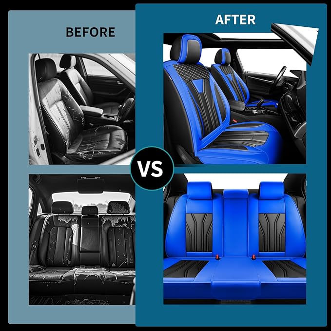 Fit Altima Car Seat Covers Compatible with Nissan Altima 2011-2025 2026 - Premium Leather， Waterproof Breathable， All-Weather Seat Cushion Protecto&Airbag Compatible (2 Front Seat Blue&Black)