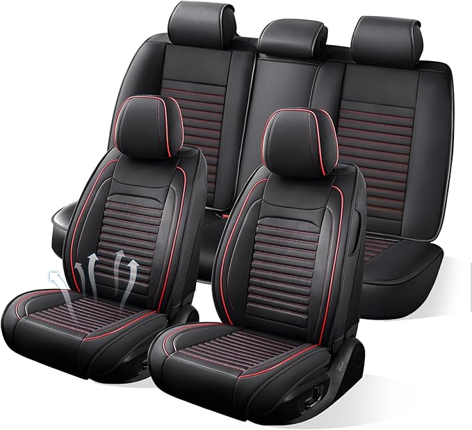Car Seat Covers Full Set Fit for Toyota Corolla Cross 2021-2025,2026, Premium Faux Leather Car Seat Protector,Breathable Anti-Slip Full Wrapping Edge Seat Covers(Black&Red,Full Set)