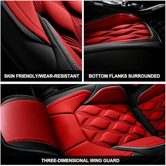 AOMSAZTO Front Seat Covers Fit for Cadillac XT5 2017-2026 Waterproof Faux Leather Car Seat Cover Compatible with Airbag(2PCS Front, Black&Red)