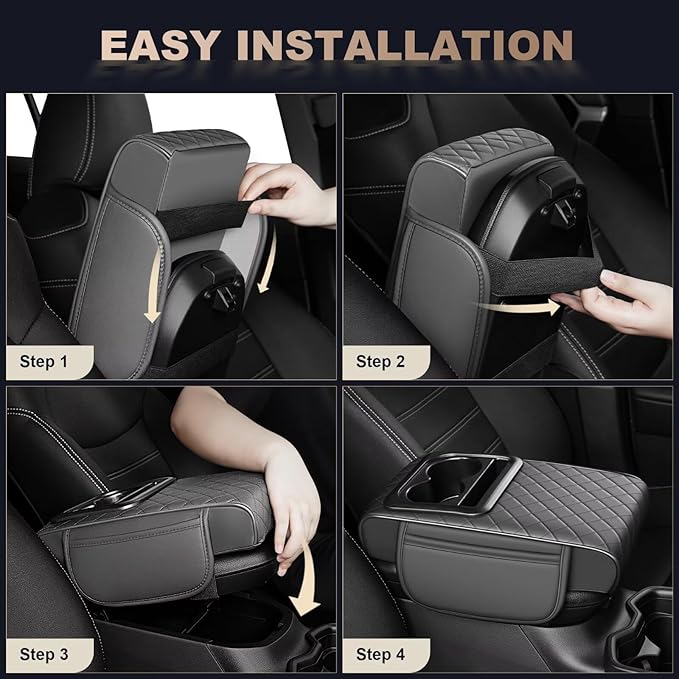 Center Console Cover Fit for bZ4X Faux Leather Car Armrest Cushion with Storage Bags, Cup Holder ＆ Phone Storage Multifunctional Middle Console Cover(Grey)