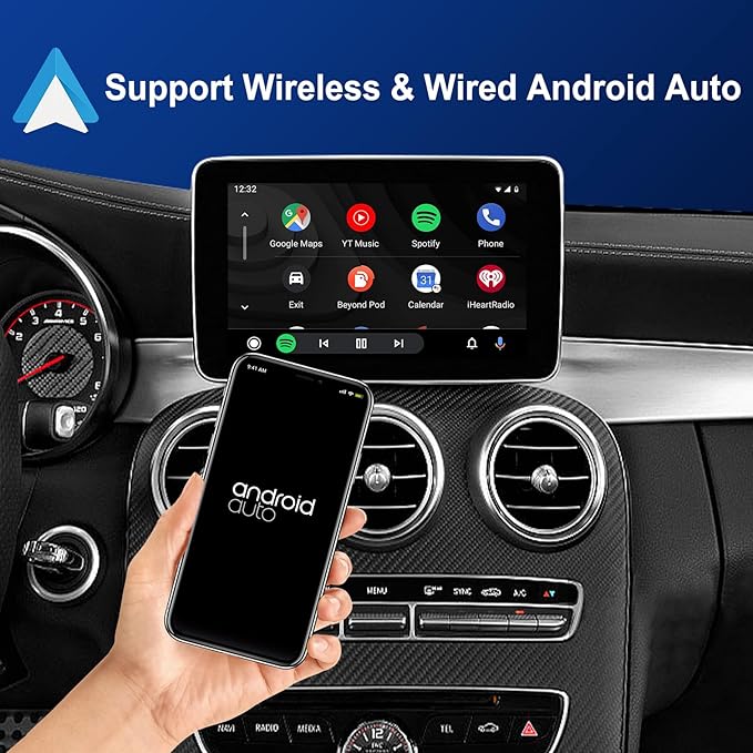LEXXSON Wireless Carplay Android Auto Adapter for Mercedes Benz A/B/C/E/CLA/GLK/ML/SLD 2012-2015 with NTG 4.5 System, Carplay Retrofit Kit Decoder for Mercedes Benz with 2.4G, 5.8G WIFI, BT and GPS