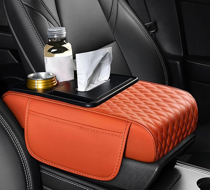 Car Armrest Center Console Cover for Acura Integra 2022–2025, Center Console Pad with Cup Holder, Multifunctional Armrest Cushion,F Orange