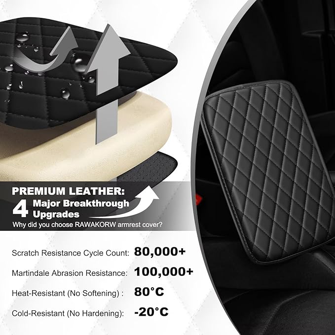 Upgraded Car Center Console Cover Fit for bZ4X Faux Leather Car Armrest Cover Cushion with 2 Storage Bags,Car Armrest Storage Box Interior Accessories(Black)