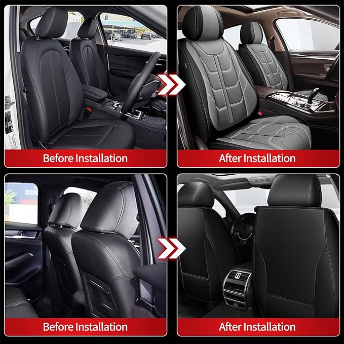 TTX LIGHTING Car Seat Covers fit for Jeep Wrangler 2003-2026 Front Seat: Premium Leather Automotive Seat Cover with Airbag Compatible Waterproof (2 Seats, Black & Gray)