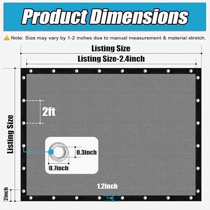 Amagenix 90% Sun Shade Cloth with Grommets, 6' x 12' Pergola Replacement Shade Cover Canopy Privacy Screen for Outdoor Patio Garden, Gray (We Customized)