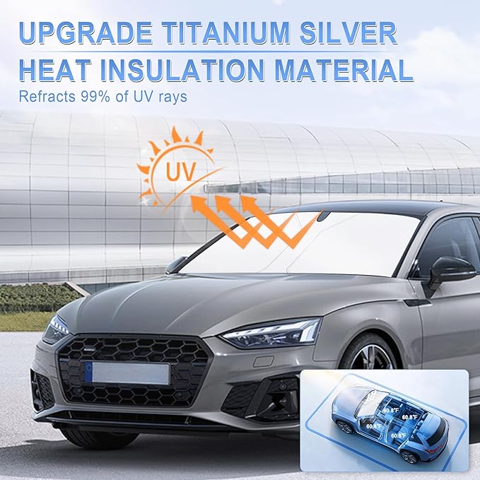 SINGARO 300T Universal Car Windshield Sun Shade, Foldable Reflective for Windshield & Window Shades with Overlapping Design, Car Interior Accessories (68.8" L x 35" W)