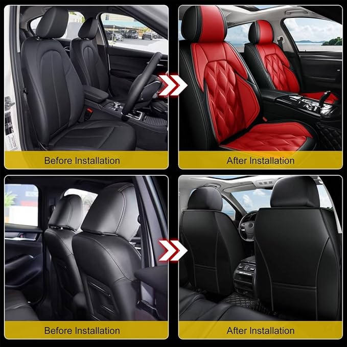 AOMSAZTO Car Seat Cover 2 Front Seat Fit for Ford Escape 2001-2026 Leather Car Seat Cushion Protector Compatible Airbag Waterproof Automotive Seat Covers Black&Red