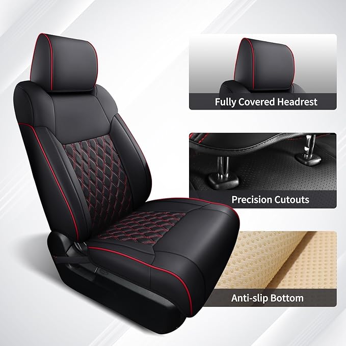 Huidasource Tacoma Truck Seat Covers Custom Fit for Toyota Tacoma 4th Gen(2024-2026) Double&Crew Cab SR SR5 Limited TRD Sport/Off Road Trailhunter, Front & Rear Car Seat Cover(Full Set/Black&Red)