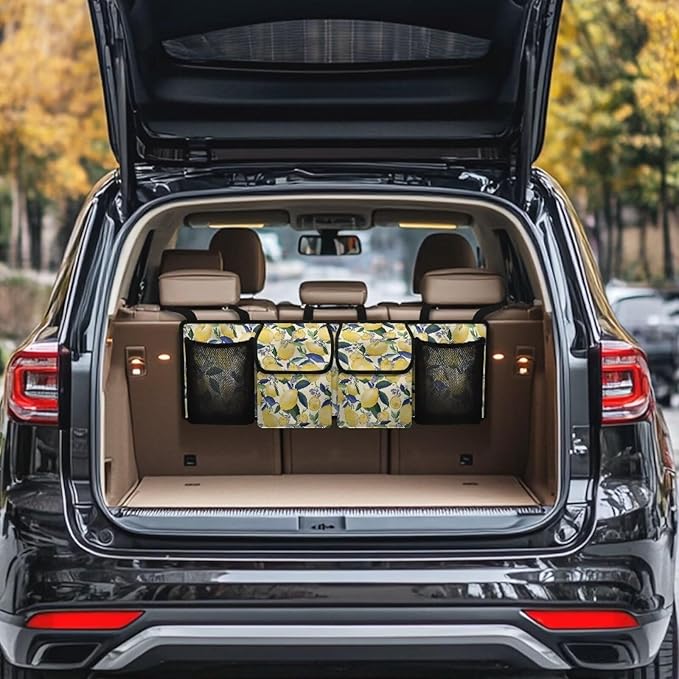 Lemon Car Trunk Organizer and Storage, Backseat Hanging Organizer for SUV, Truck, Collapsible Cargo Storage Bag with 4 Pockets, Car Interior Accessories
