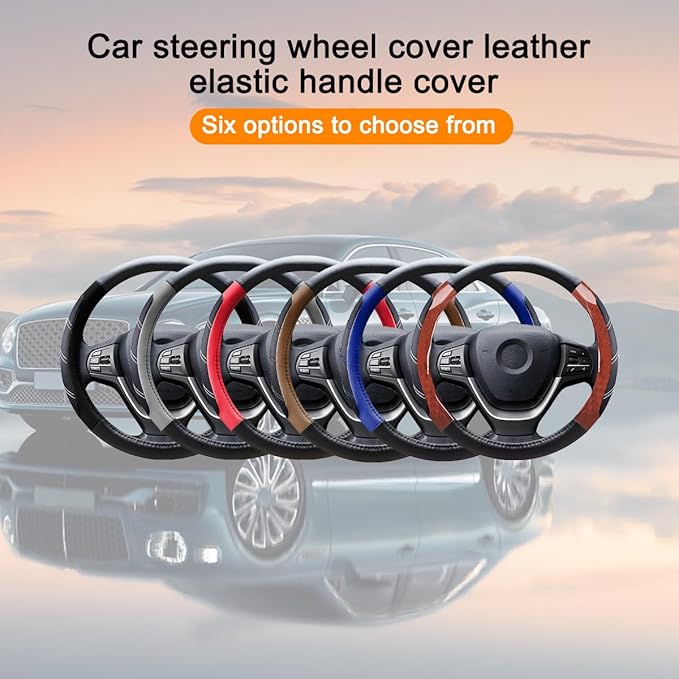 Mandark Car Steering Wheel Cover, Elastic Sport Leather Vehicle Steering Wheel Protector, Non-Slip Soft Grip Padded Auto Interior Protective Accessories, 14.5-15 Inch Universal Fit（Blue）