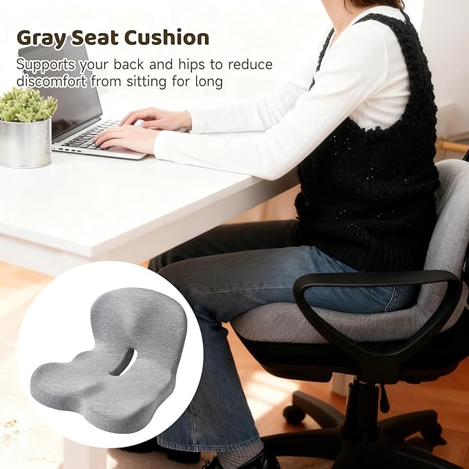 15.7 X 16.9 X 11.4 in Car Seat Cushion, Memory Foam, Lumbar Support, Ergonomic Design, Breathable Gray Cushion, Non-Slip, for Car Or Office
