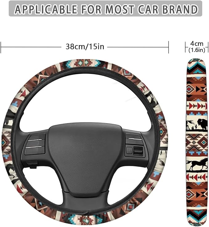 SEANATIVE Aztec Horse Yak Vehicle Steering Wheel Cover Universe Space Universal Stretch Wrap Covers Auto Accessiores 15 inch fit Most Car Van Truck Sedan
