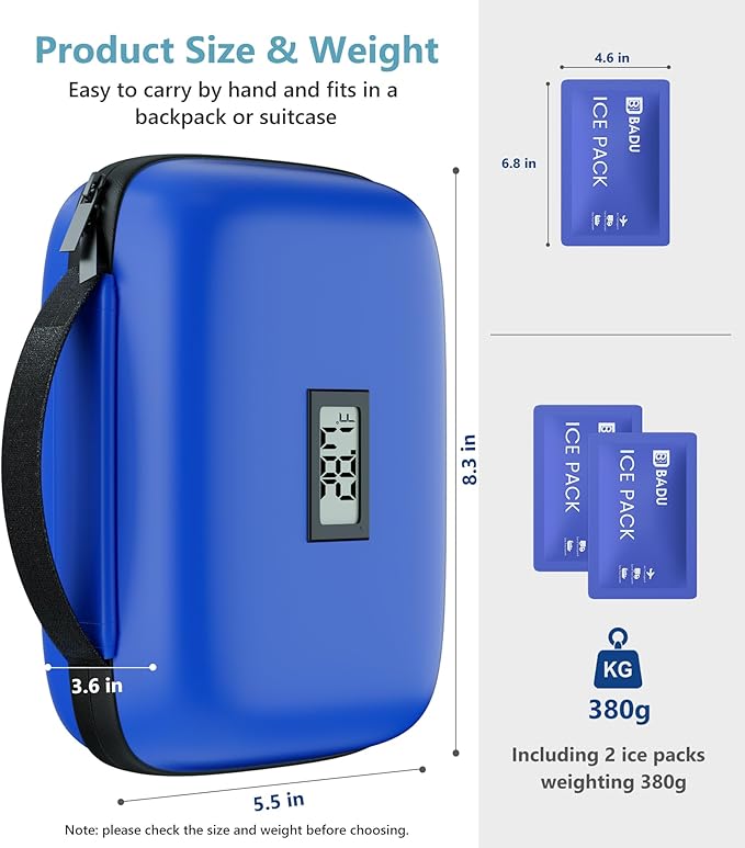 Insulin Cooler Travel Case with Temperature Display, TSA Approved Diabetic Cooling Bag for Insulin Pens and Supplies, Refrigerated Medicine Organizer with 2 Ice Packs