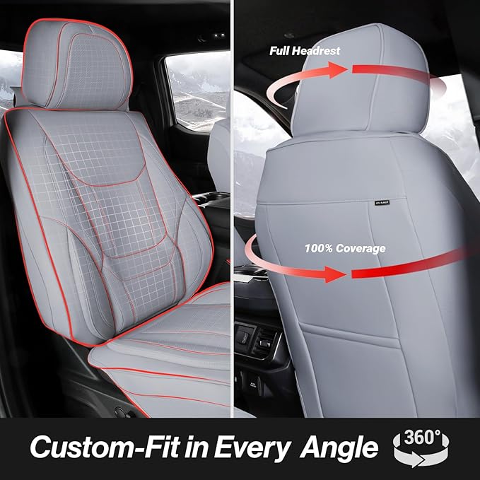 Coverland Custom Fit Car Seat Covers for SUV Compatible with [2021-2026 Ford Bronco 4-Door] Premium Car Seat Cover Water Resistant Leather Non-Slip Interior Protector [Full Set Gray - Size Chart X62]