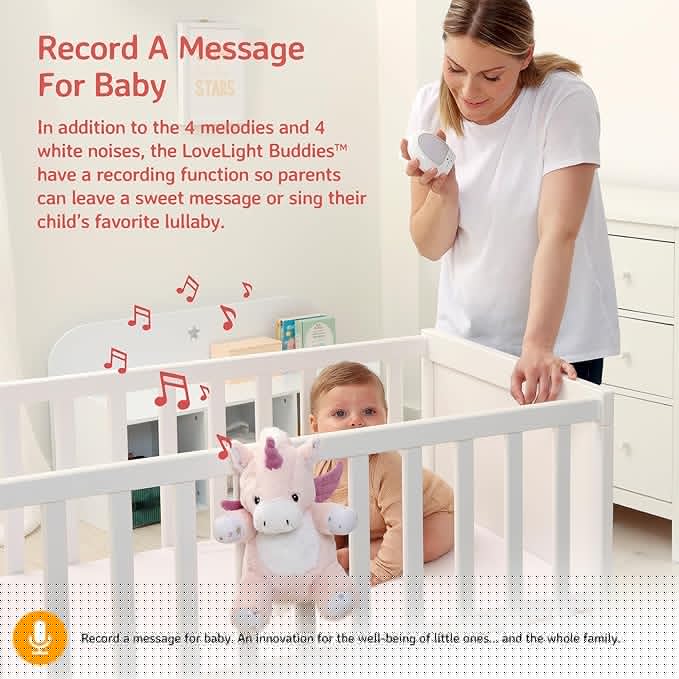 Cloud b Sound Machine with White Noise Soothing Sounds | Cuddly Stuffed Animal & Nomadic Nightlight | Record Parent Voice | Adjustable Settings & Auto-Shutoff | LoveLight™ Buddies - Lily The Unicorn™