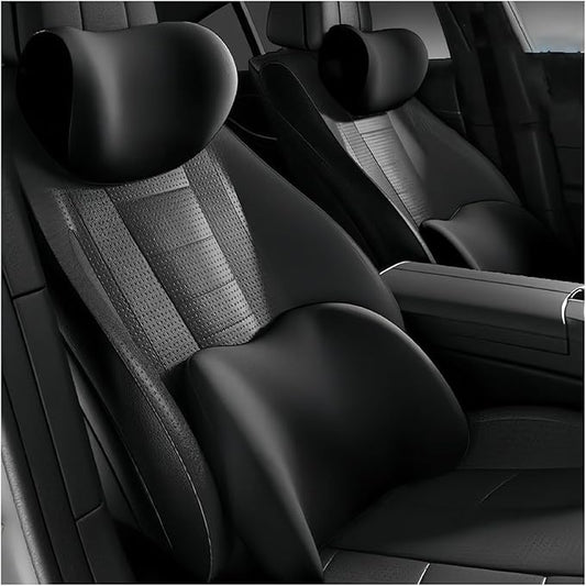 Car Lumbar Support Pillow and Car Neck Pillow Kit for Rolls Royce Spectre 2023 2024 2025 2026, Car Seat Neck Back Rest Pillows, Ergonomic Car Seat Headrest & Lumbar Cushion,A Black