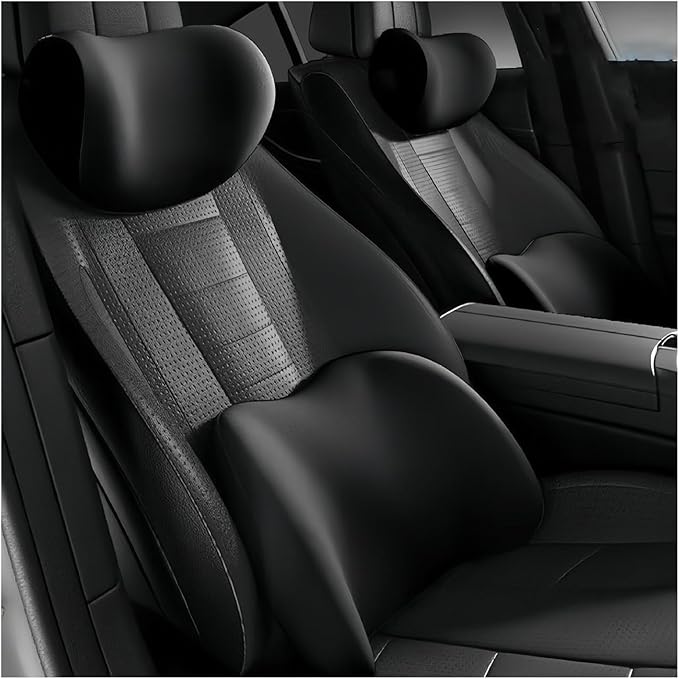 Car Lumbar Support Pillow and Car Neck Pillow Kit for Ford Bronco Sport 2021 2022 2023 2024 2025 2026, Car Seat Neck Back Rest Pillows, Ergonomic Car Seat Headrest & Lumbar Cushion,A Black