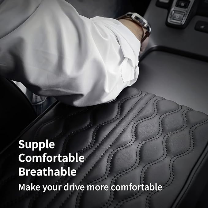 Car Center Console Heighten Cover, Leather Memory Foam Car Armrest Booster Pads, Leather Car Armrest Cover Protector, Suitable for Most Vehicles, SUVs, Trucks, Cars (Black)