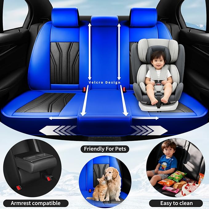 Fit HRV Car Seat Covers Compatible with Honda HRV 2016-2025 2026, Premium Leather Breathable, Wear Resistant, Airbag Compatible, All-Weather Protection & Full Coverage, Full Set Blue&Black
