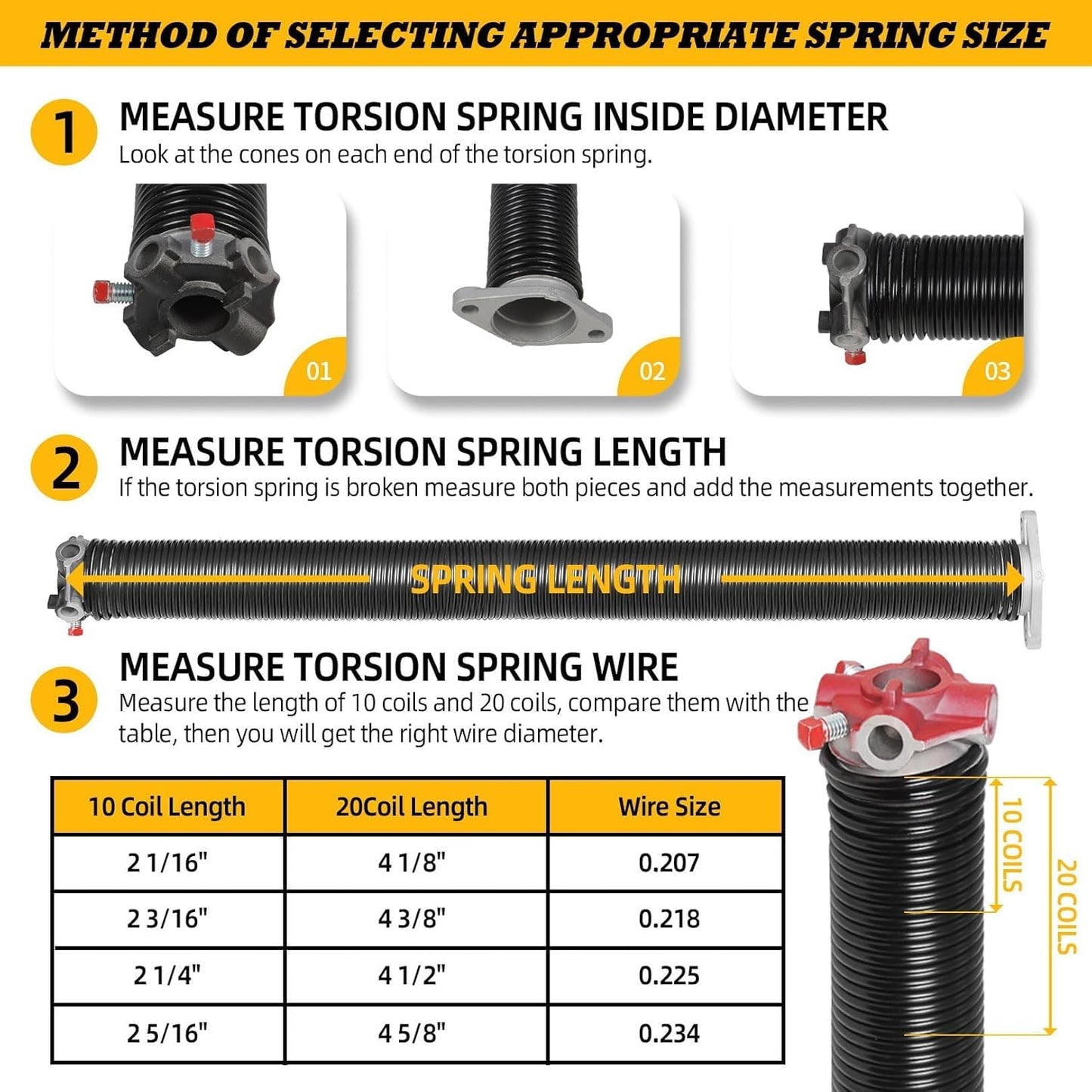 Pair of 2"Garage Door Torsion Springs Set with Non-Slip Winding Bars, Electrophoretic Coated (0.192X2"X20")