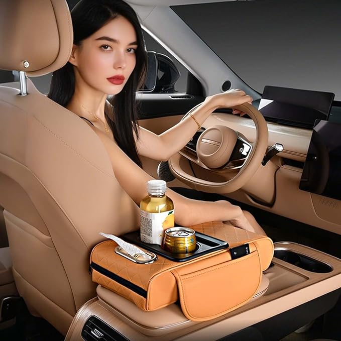 Multifunctional Car Armrest Cushion with Integrated Booster, 2026 Upgraded Universal Style Memory Cotton Car Armrest Box Pad, Car Center Console Armrest Pillow, with 2 Cup Holder (Black Red)
