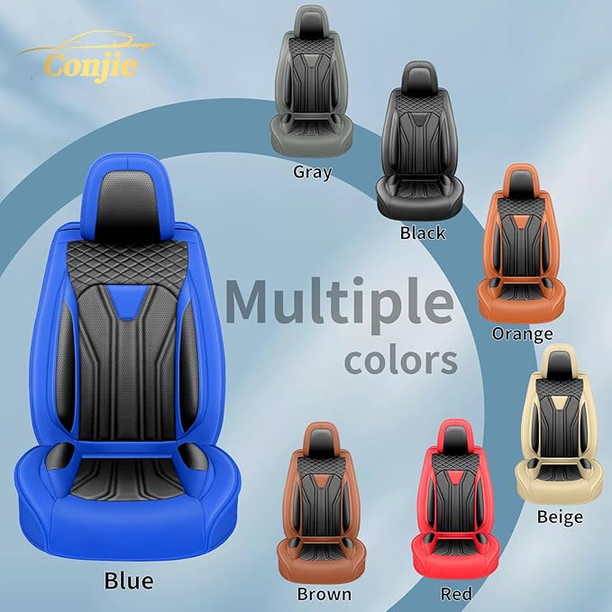 Fit Murano Car Seat Covers Compatible with Nissan Murano 2004-2025 2026 - Full Set Premium Leather， Waterproof Breathable， All-Weather Seat Cushion Protecto&Airbag Compatible （Blue & Black