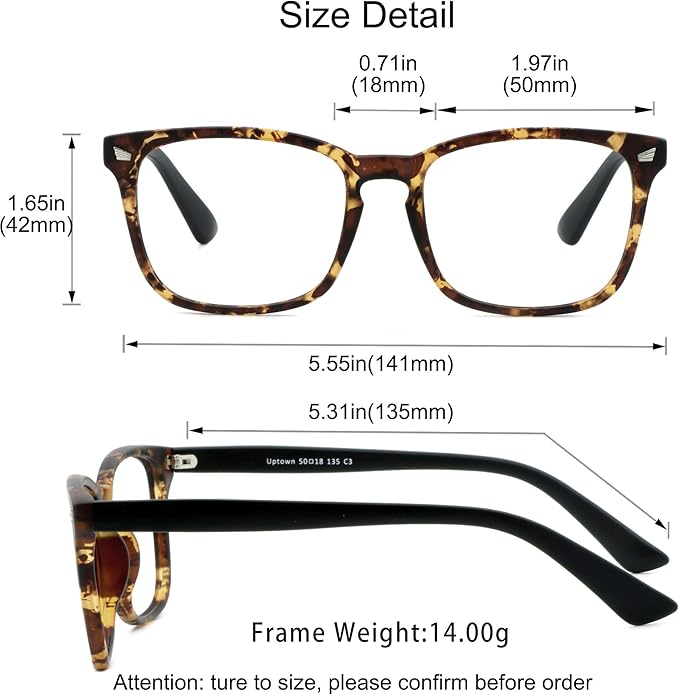 YEIN Bifocal Reading Glasses with Blue Light Blocking Lenses, Bifocal Reader for Women and Men, Vintage Square frame with Spring Hinge (+0.50/+3.00 magnification)