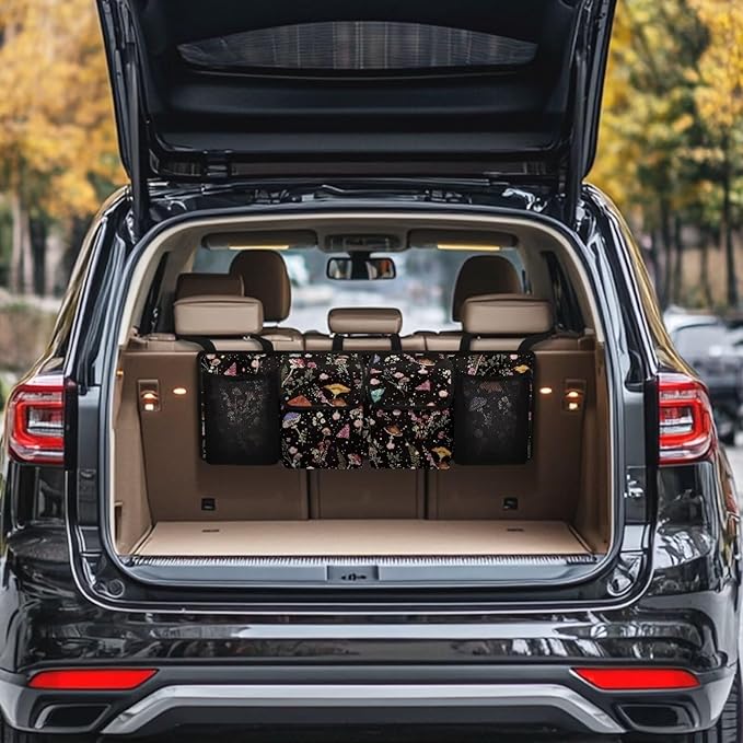 Mushroom Trunk Organizer for Car Women Oxford Cloth Back Seat Car Organizer Adjustable Car Back Seat Organizer with 4 Pockets, Space-Saving Car Organizers Storage Bag for SUV/MPV/Truck