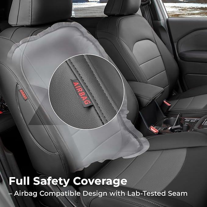 coverdream Forester Leather Seat Covers Custom Fit for 2019-2024 Subaru Forester SUV Seat Cushion,Fully Covered,Airbag Compatible Waterproof Car Seat Protector (Full Set,Black/Red)