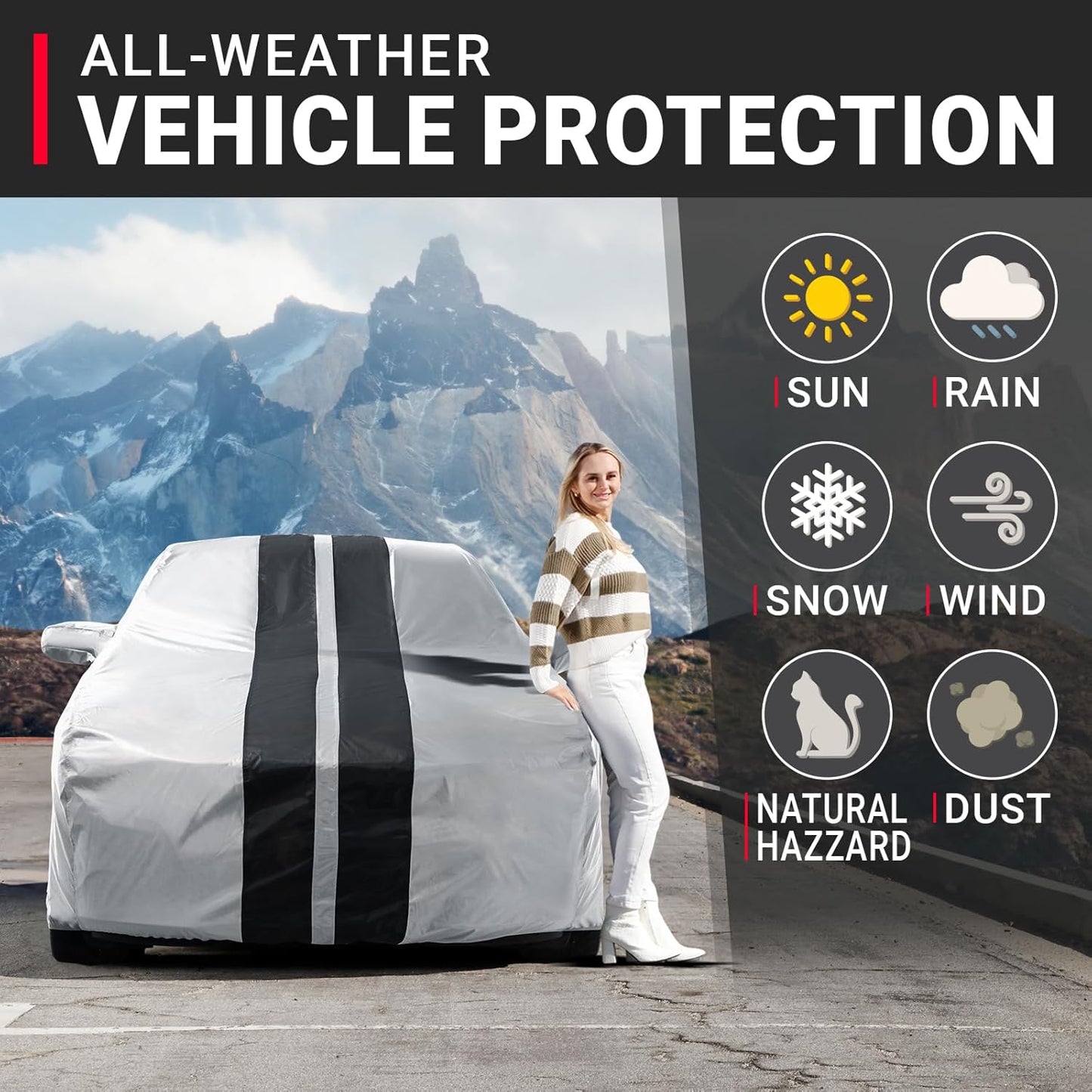 iCarCover Custom Car Cover for Buick Park Avenue (1997-2005) Waterproof All-Weather Rain Snow UV Sun Protector Full Exterior Indoor Outdoor Car Cover (Stripe - Gray/Black)