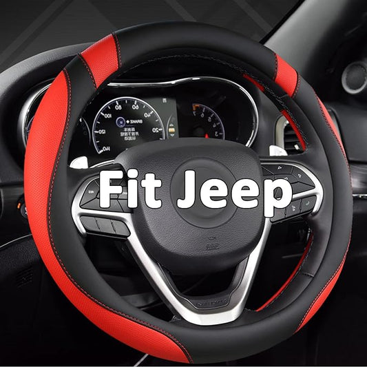West Llama Customized Auto Car Steering Wheel Cover for Jeep 14.5-15 inches, Steering Wheel Cover for Jeep (Black+Red - Standard Size)
