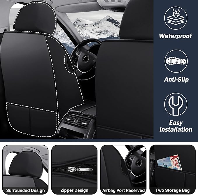 Car Seat Cover 8 Seats for Hyundai Palisade 2020-2025, Durable Wear Resistant Waterproof Sport Seat Cover, Breathable No Odor Premium Leather Vehicle Seat Covers.(Standard,Black Blue)