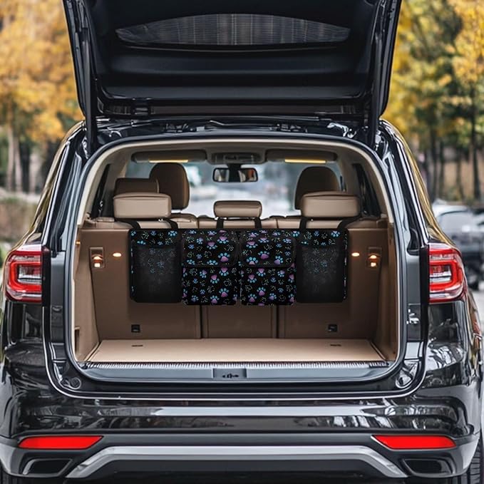 Small Car Trunk Organizer Back Seat Hanging Car Organizers and Storage, Paw Print Car Backseat Organizers, Easy to Clean and Install