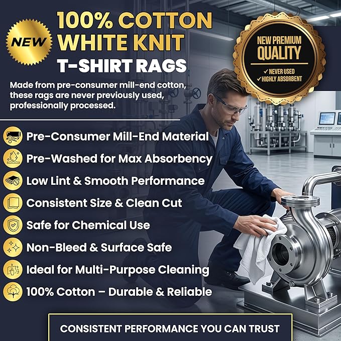 Premium New White Cotton Knit T-Shirt Rags (600 lbs. Pallet 120x5 lbs. Box of Rags) - Lint-Free, Soft & Absorbent Bulk Cleaning Cloths for Auto, Paint, Garage, Staining & Polishing