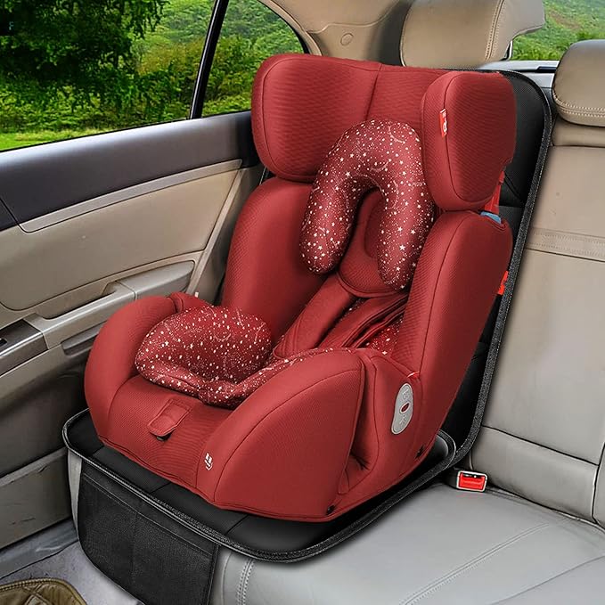 XHYANG Car Seat Protector 1 Pack Car Seat Cushion Mat Thickest Padding,Waterproof 600D Fabric Car Seat Covers for Non-Slip Backing Mesh Pockets for Baby and Pet (Beige, 2 Pcs)