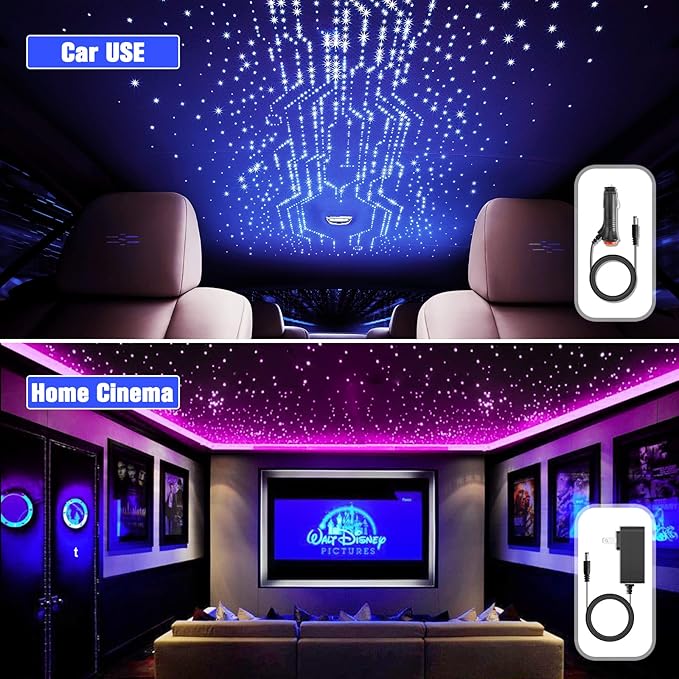 16W Twinkle Starlight Headliner Kit, 260pcs*0.03in*6.5ft Fiber Optic Strands Bluetooth APP/Remote/Music Control, RGBW Car Star Ceiling Light Kit+Adapter+Car Use Plug for Home/Theater