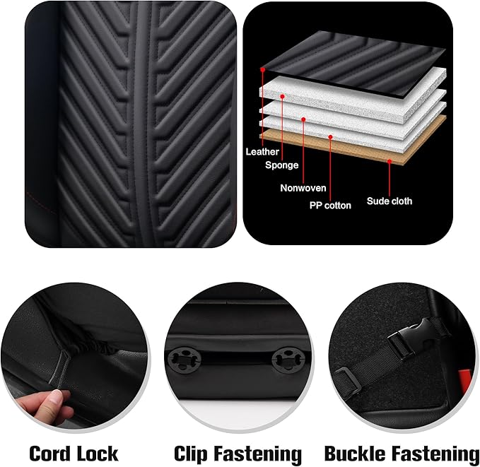 PU Leather Car Seat Covers Front Set – Waterproof seat Cover for Cars，3D Foam Support Automotive seat Covers ，Airbag Compatible, Universal Fit for Cars SUVs Trucks Sedans（Black/Grey）