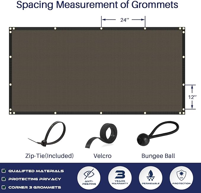 Windscreen4less Privacy Fence Screen Heavy Duty Windscreen Fencing Mesh Fabric Shade Net Cover with Brass Grommtes for Outdoor Wall Garden Yard Pool Deck, 8'x24' Brown
