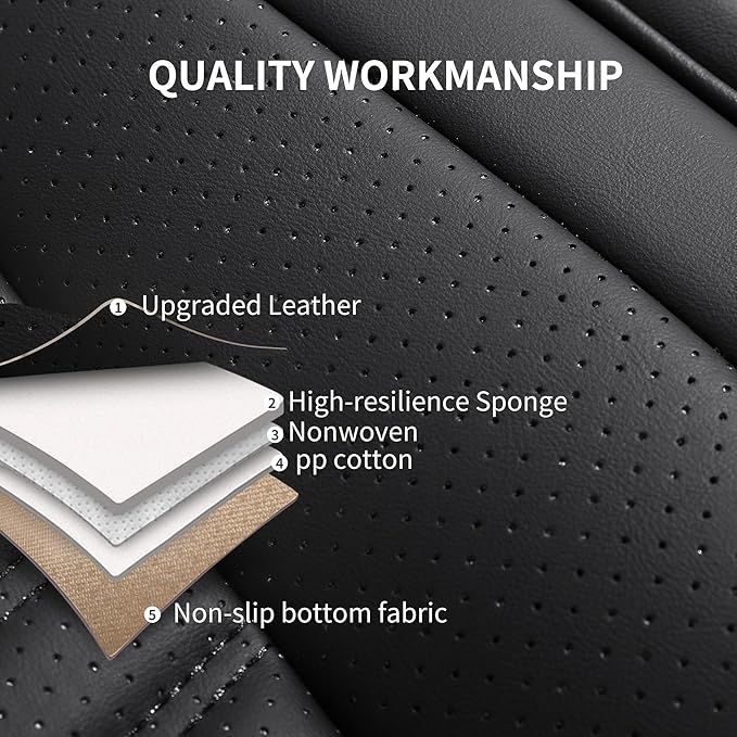 Nappa Leather Car Seat Covers Full Set, Black Car seat Protector 5 Seats, Waterproof Car Seat Cushion, Universal Automotive Seat Covers Fit for SUV Truck Pick-up Sedan, Front and Rear
