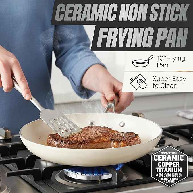 GOTHAM STEEL 20 Pc Ceramic Cookware Set Nonstick, Ceramic Pots and Pans Set Non Stick for Kitchen with Bakeware, Cooking Utensils & Steamer, Non Toxic PFOA PFOS Free, Oven & Dishwasher Safe